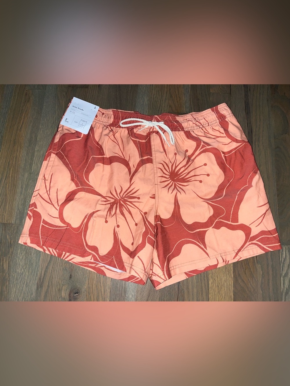 NWT Goodfellow & Co Men’s Orange Floral Swim Trunks Size Large